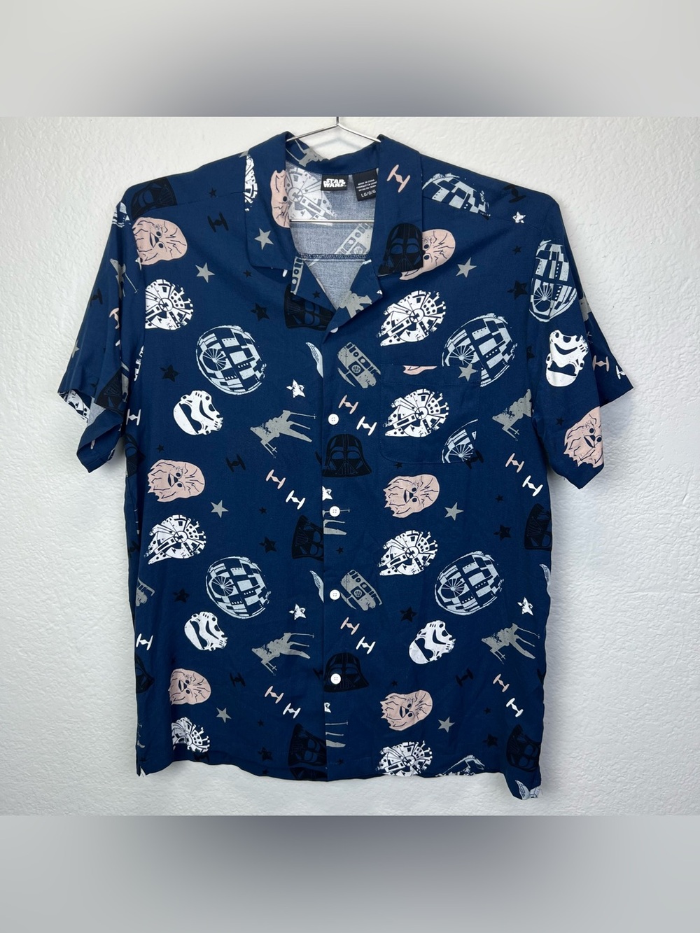 Star Wars Navy Camp Collar Button Down Shirt Size L